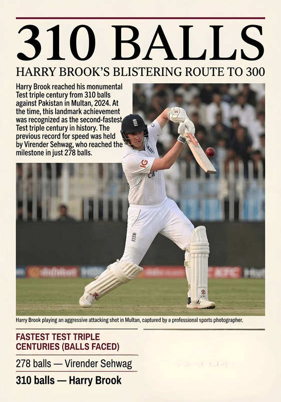 Harry Brook playing an aggressive attacking shot during his triple century against Pakistan in Multan.